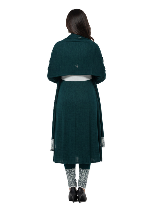 KRITI विंटर एम्ब्रॉयडरी 3 पीस कुर्ती सेट टील रंग महिलाओं के लिए