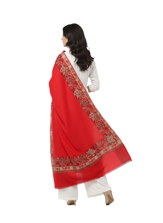 KRITI Border Design Woolen Red Color Shawl for Women