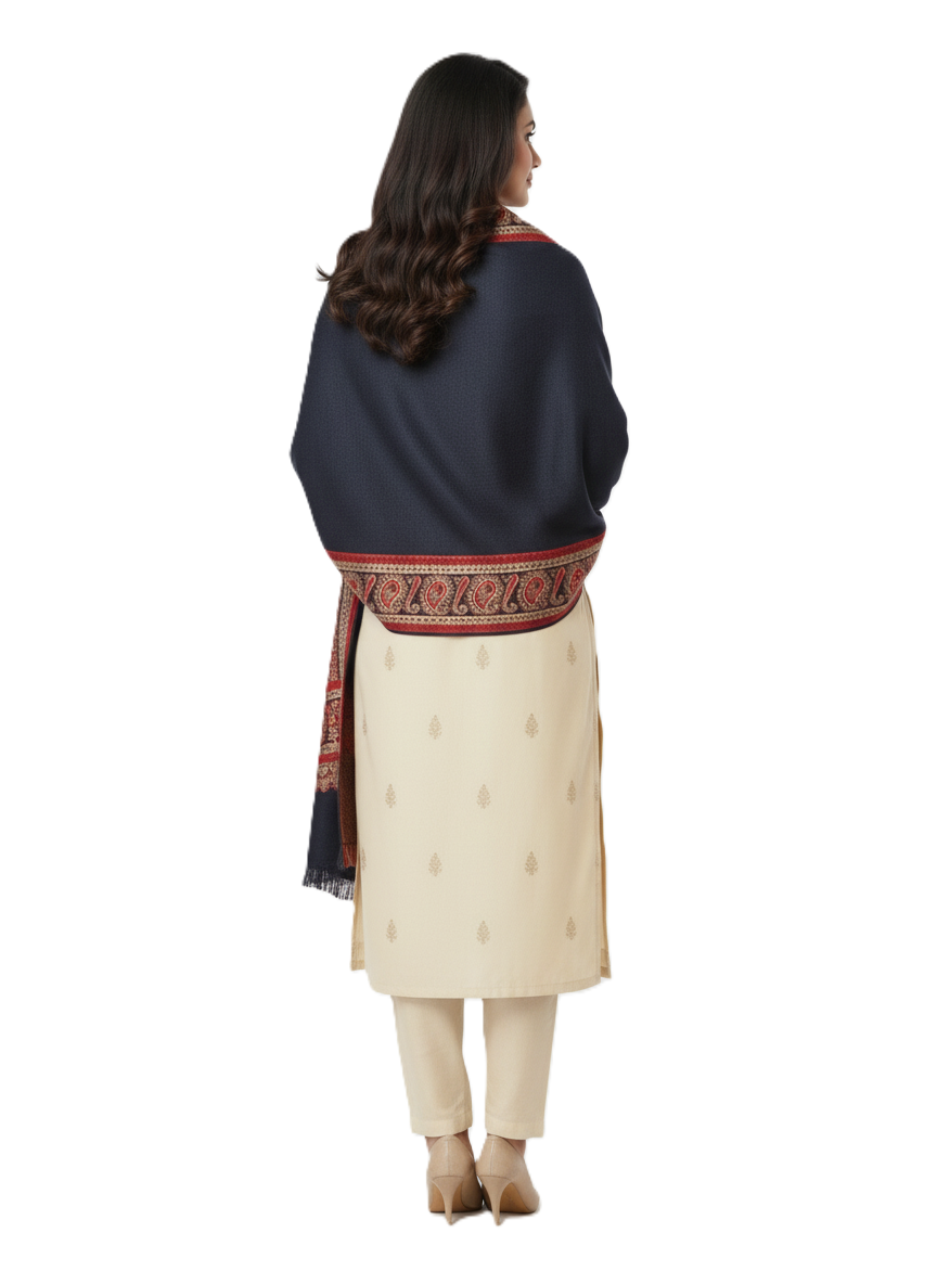 KRITI Border Design Woolen Black Color Shawl for Women