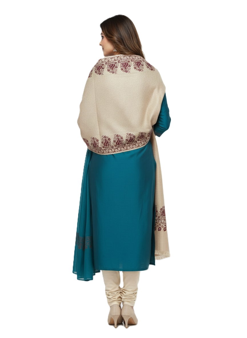 KRITI Border Design Woolen Camel Color Shawl for Women
