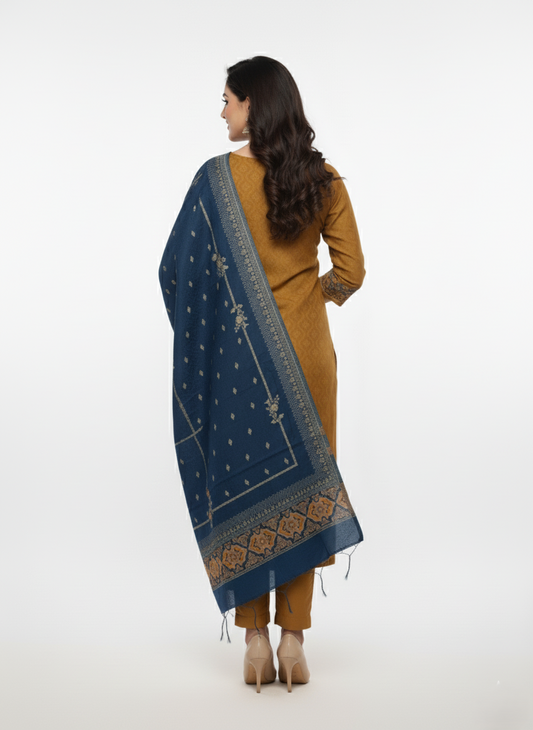 KRITI Winter Woolen Unstitched Suit Mustard Color For Women