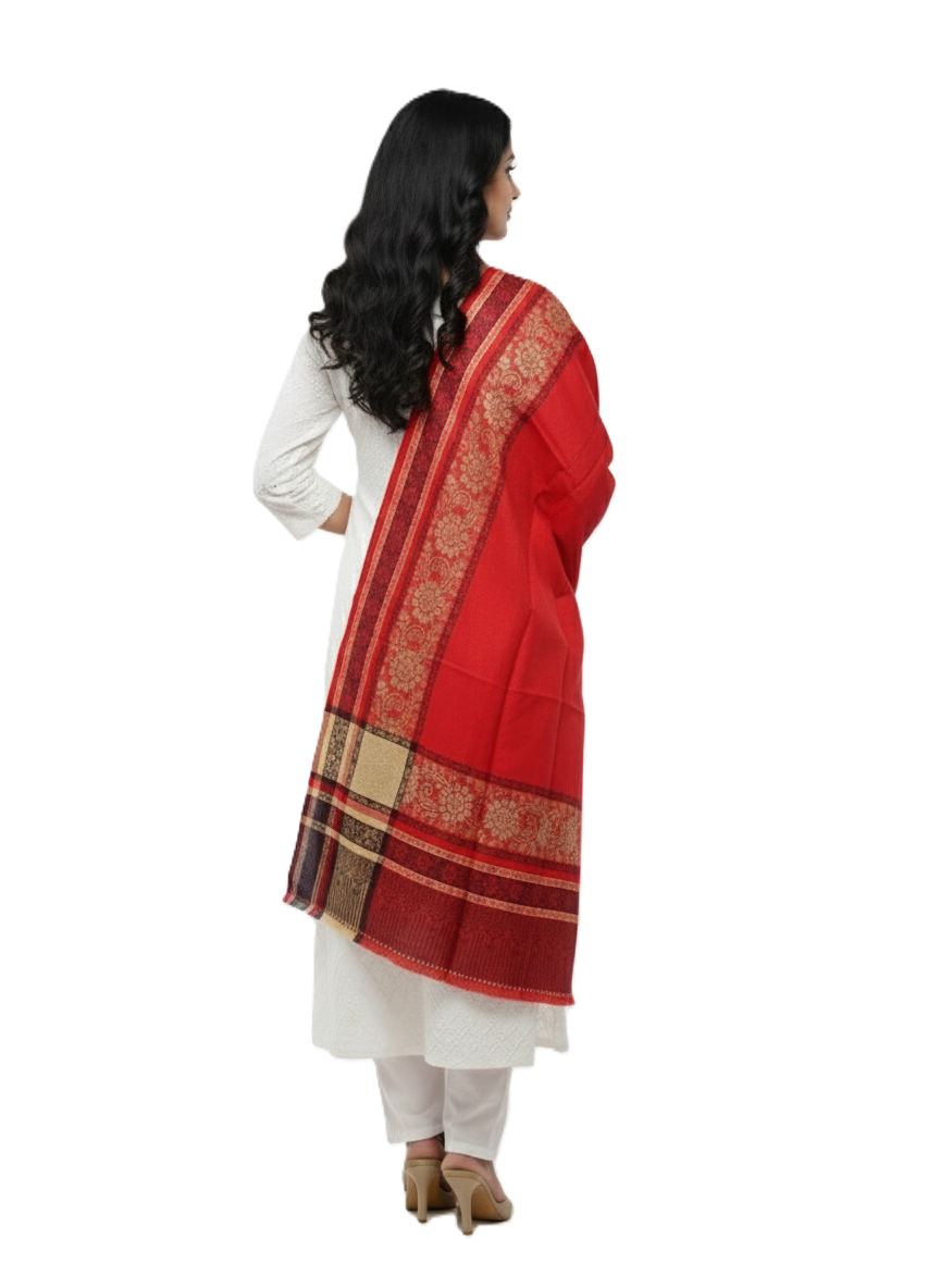 KRITI Border Design Woolen Red Color Shawl for Women