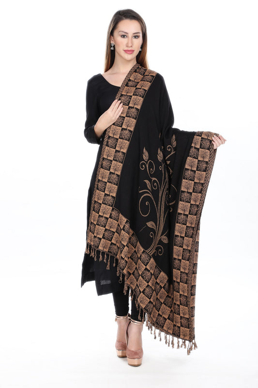 KRITI Paisley Designer Woollen Reversible Black Colour Shawl For Women