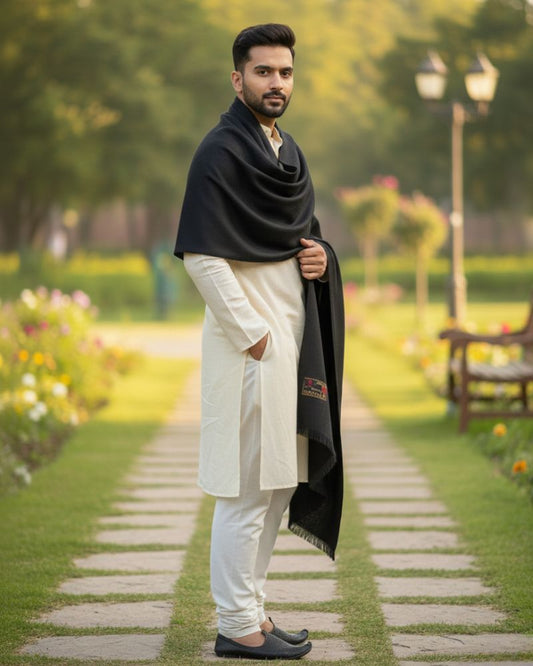 KRITI Woolen Border Design Lohi Black Color For Men