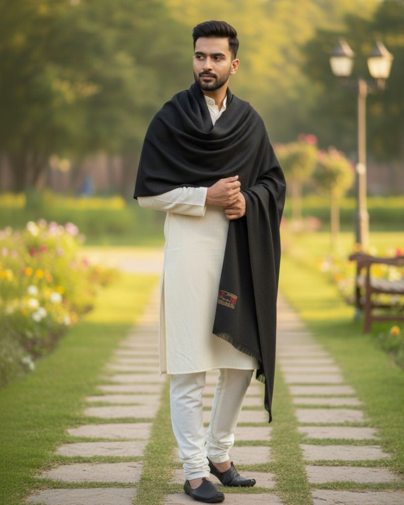KRITI Woolen Border Design Lohi Black Color For Men