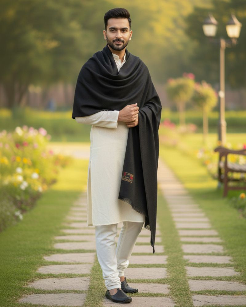 KRITI Woolen Border Design Lohi Black Color For Men