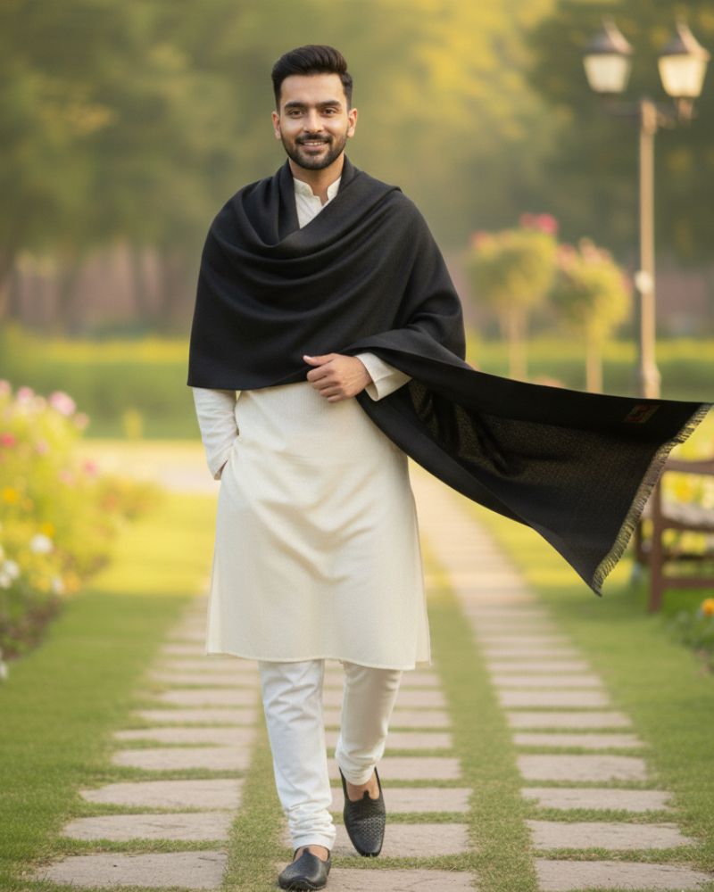 KRITI Woolen Border Design Lohi Black Color For Men