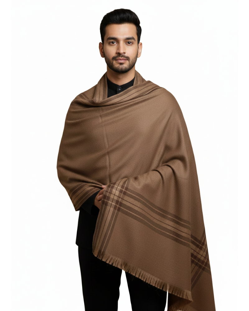 Traditional Striped Winter Lohi For Men - Brown