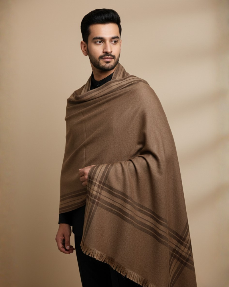 Traditional Striped Winter Lohi For Men - Brown