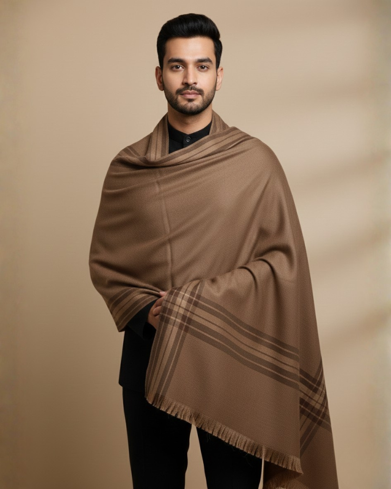 Traditional Striped Winter Lohi For Men - Brown