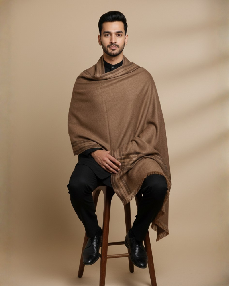 Traditional Striped Winter Lohi For Men - Brown
