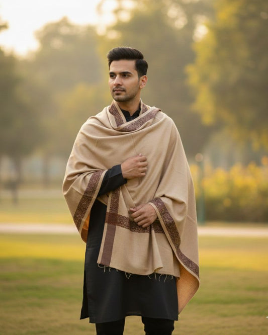 KRITI Woolen Border Design Lohi Camel Color For Men