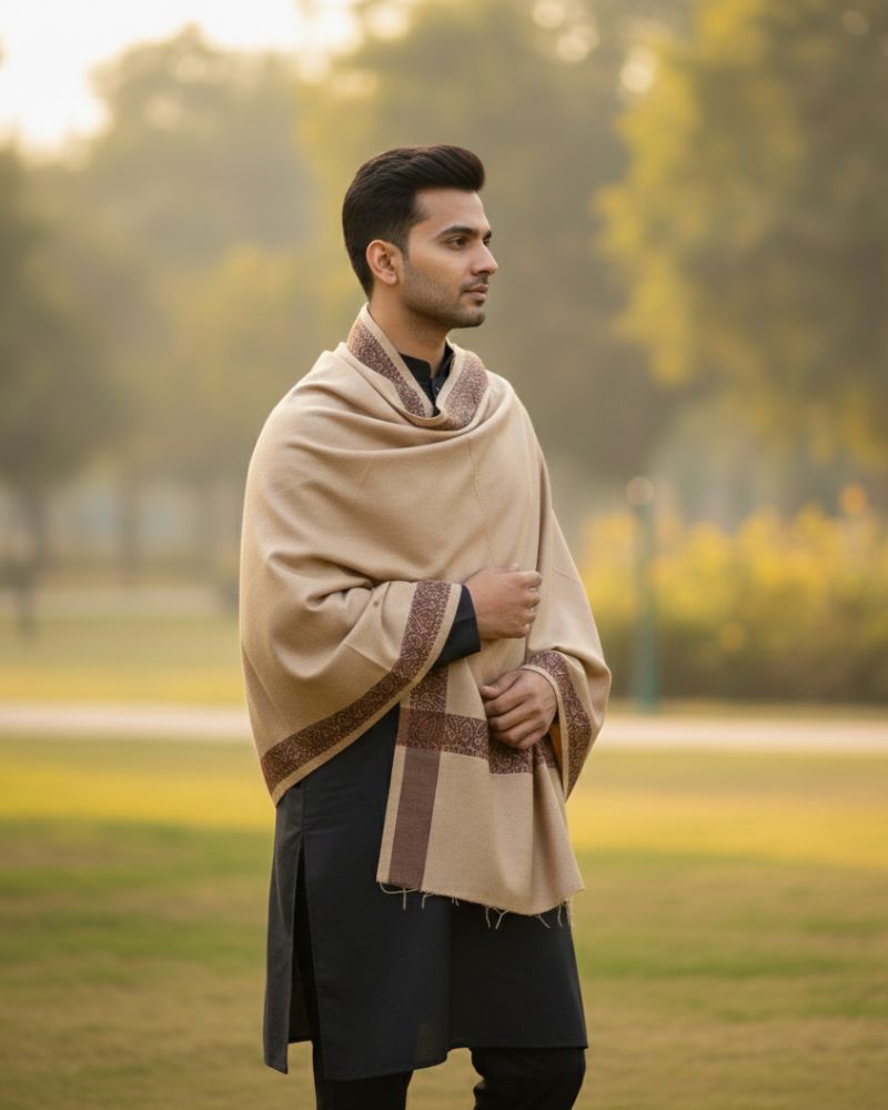 KRITI Woolen Border Design Lohi Camel Color For Men