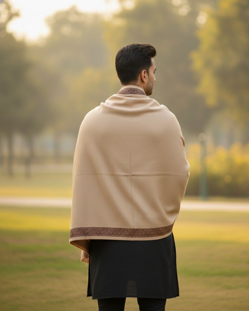 KRITI Woolen Border Design Lohi Camel Color For Men