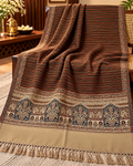 Winter woollen close strip design stole - Coffee