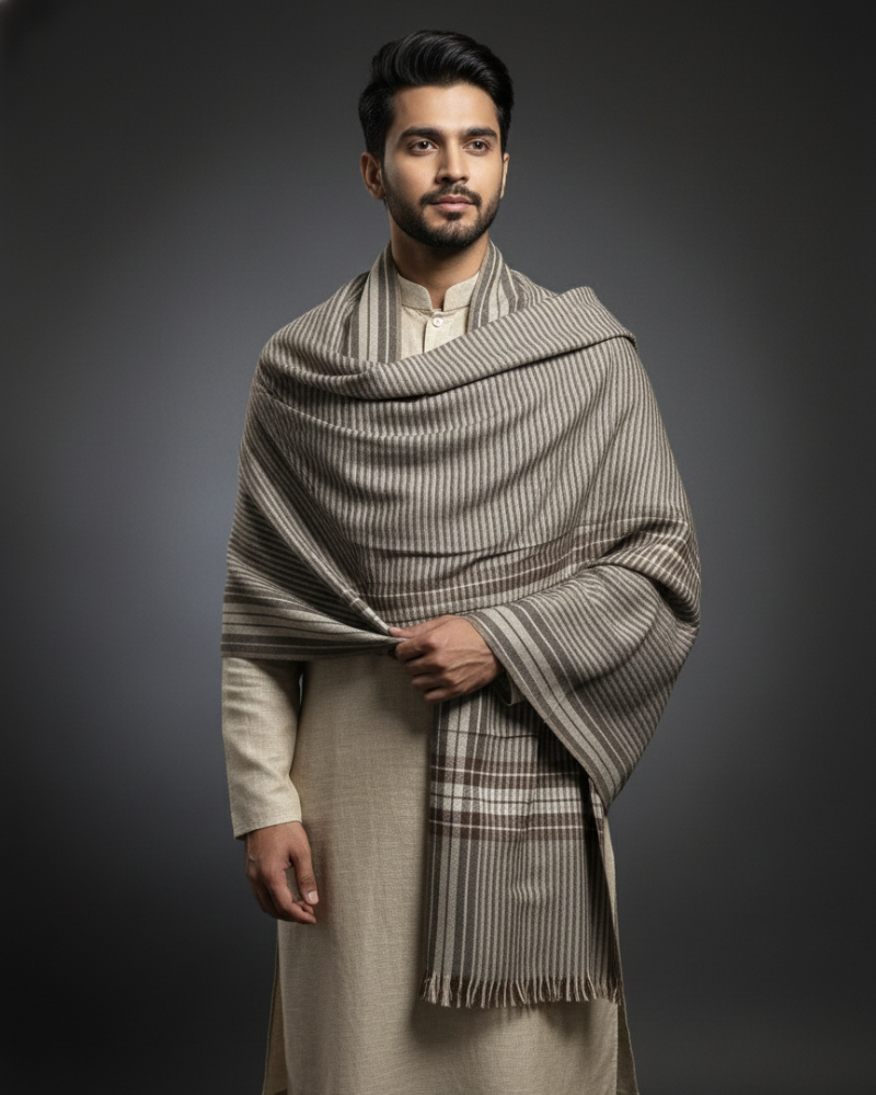 Traditional Striped Winter Lohi For Men - Dark Grey II