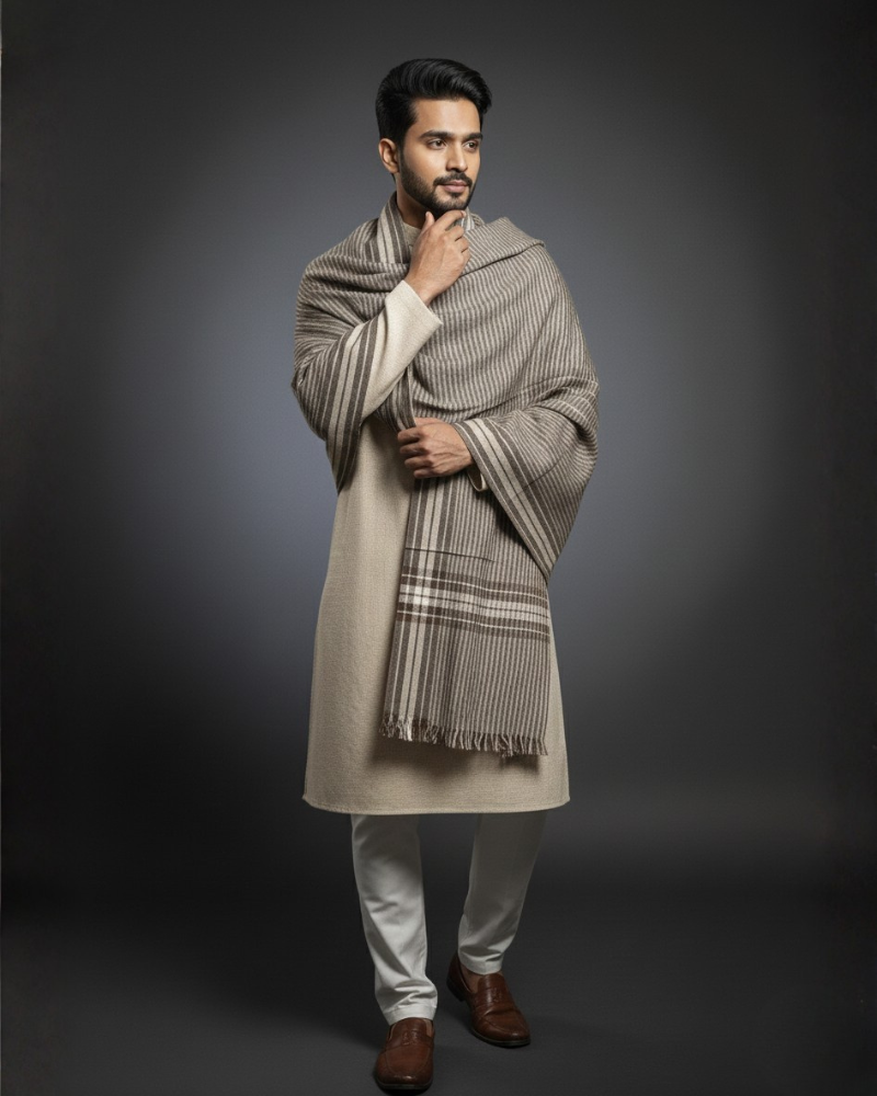 Traditional Striped Winter Lohi For Men - Dark Grey II