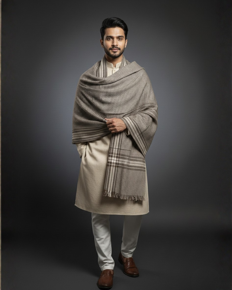 Traditional Striped Winter Lohi For Men - Dark Grey II