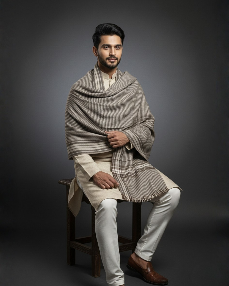 Traditional Striped Winter Lohi For Men - Dark Grey II