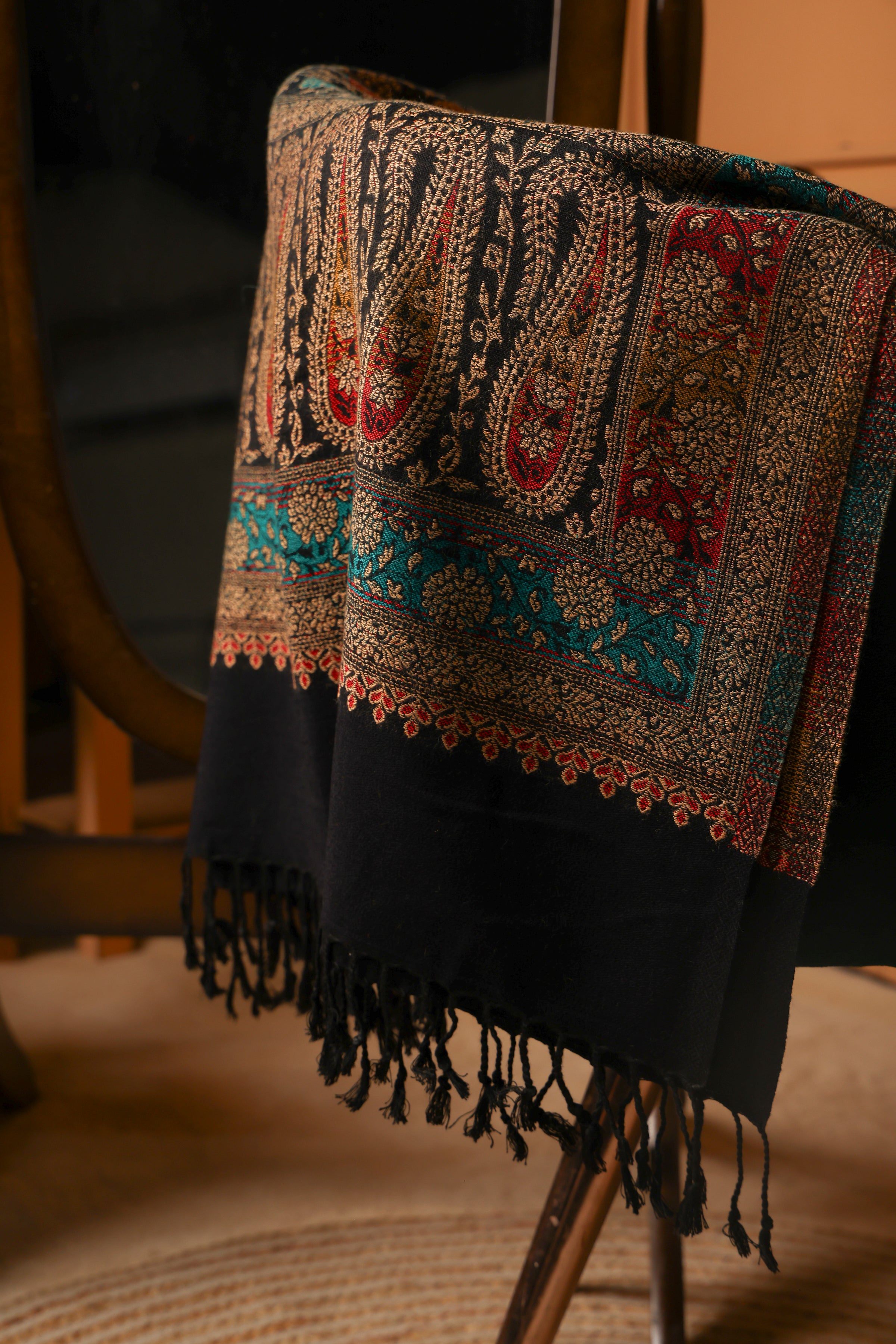Winter woollen ambi design stole - Black
