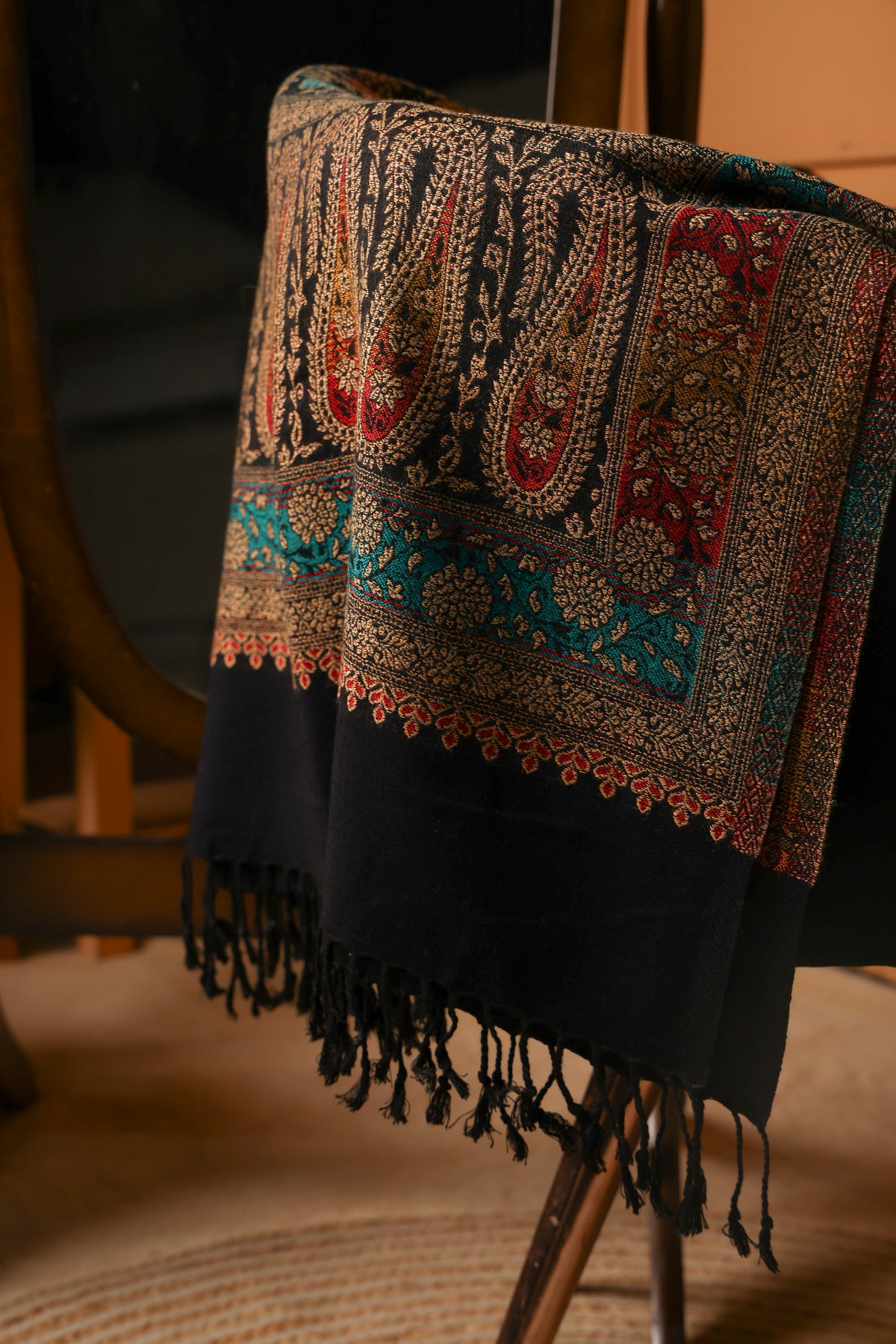 Winter woollen ambi design stole - Black