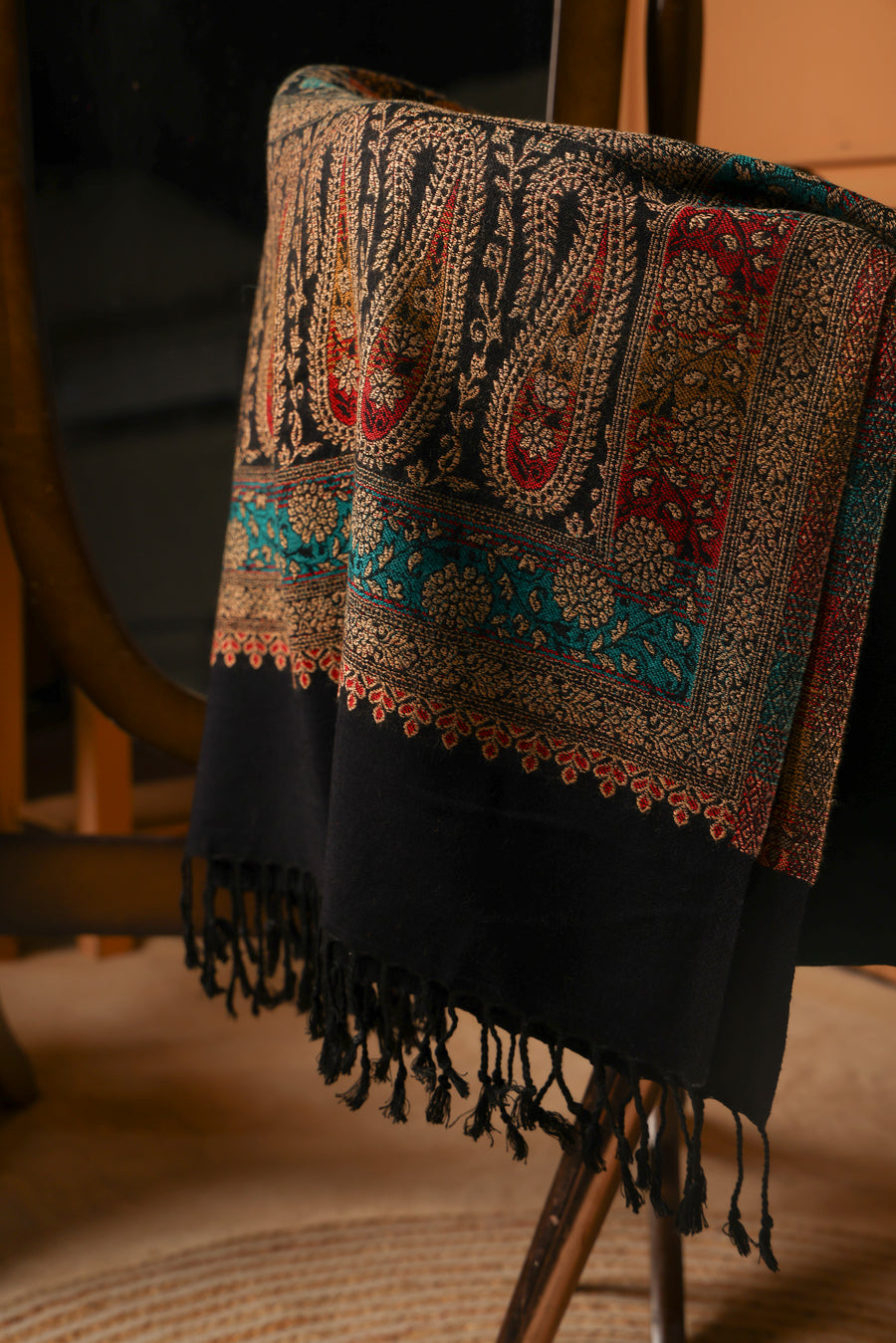 Winter woollen ambi design stole - Black