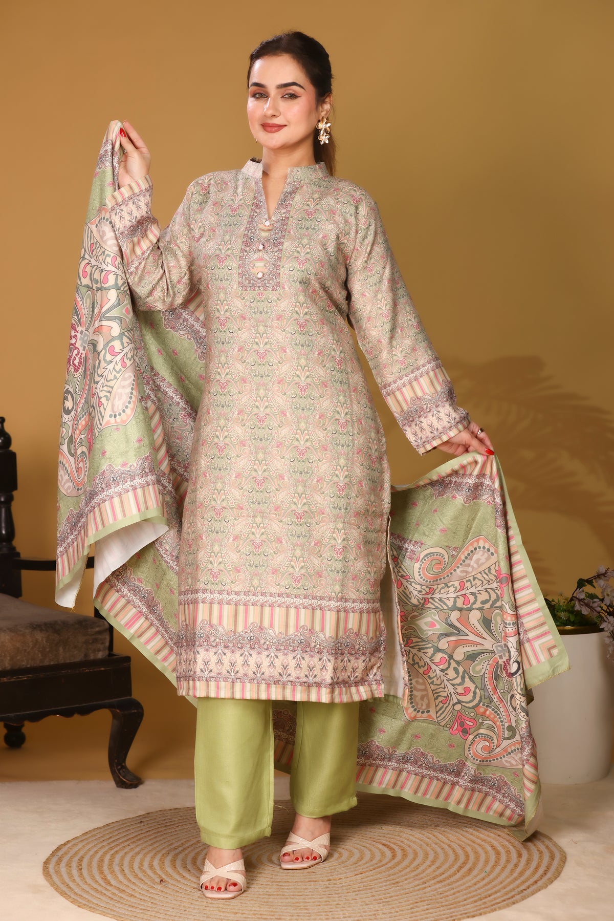 Designer Printed Winter Woolen stitched Suit- Pista