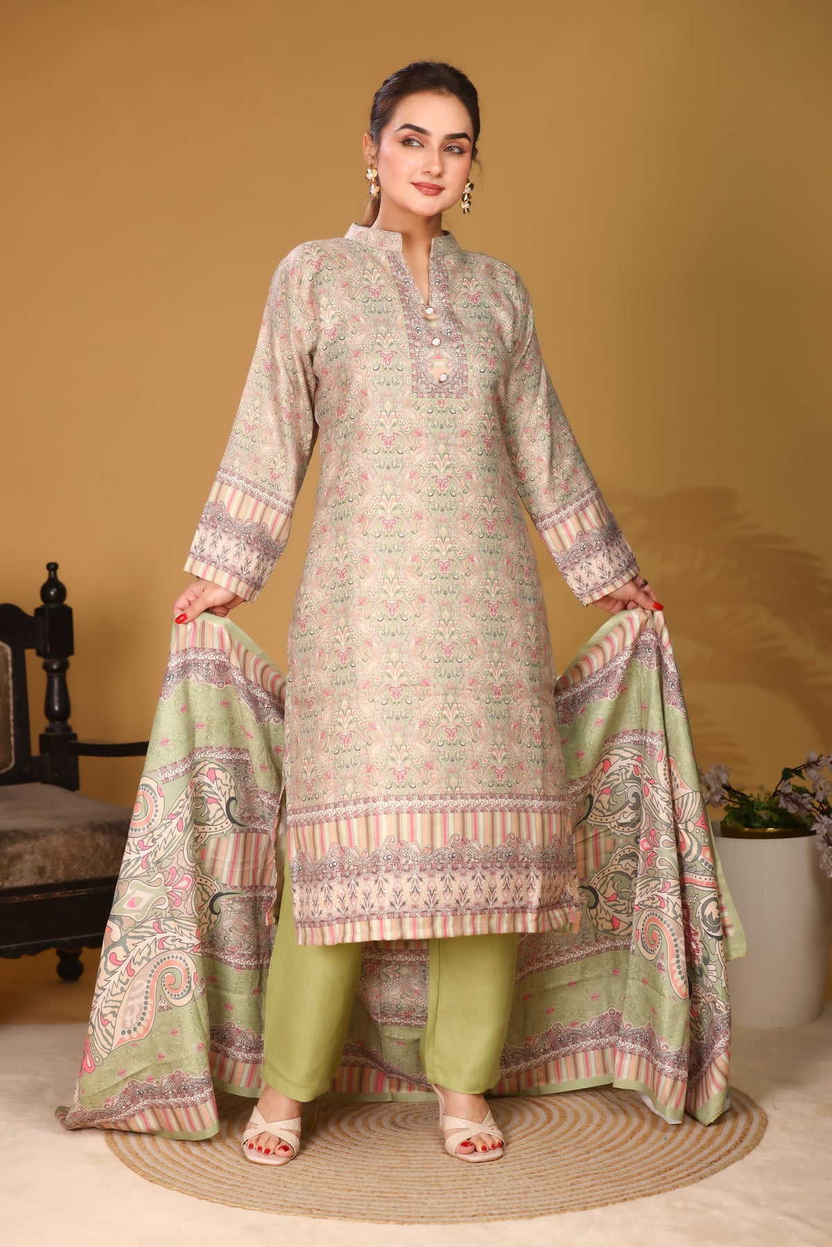 Designer Printed Winter Woolen stitched Suit- Pista