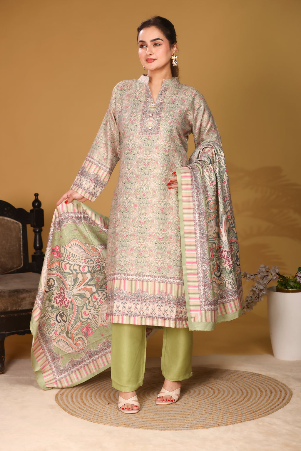 Designer Printed Winter Woolen stitched Suit- Pista