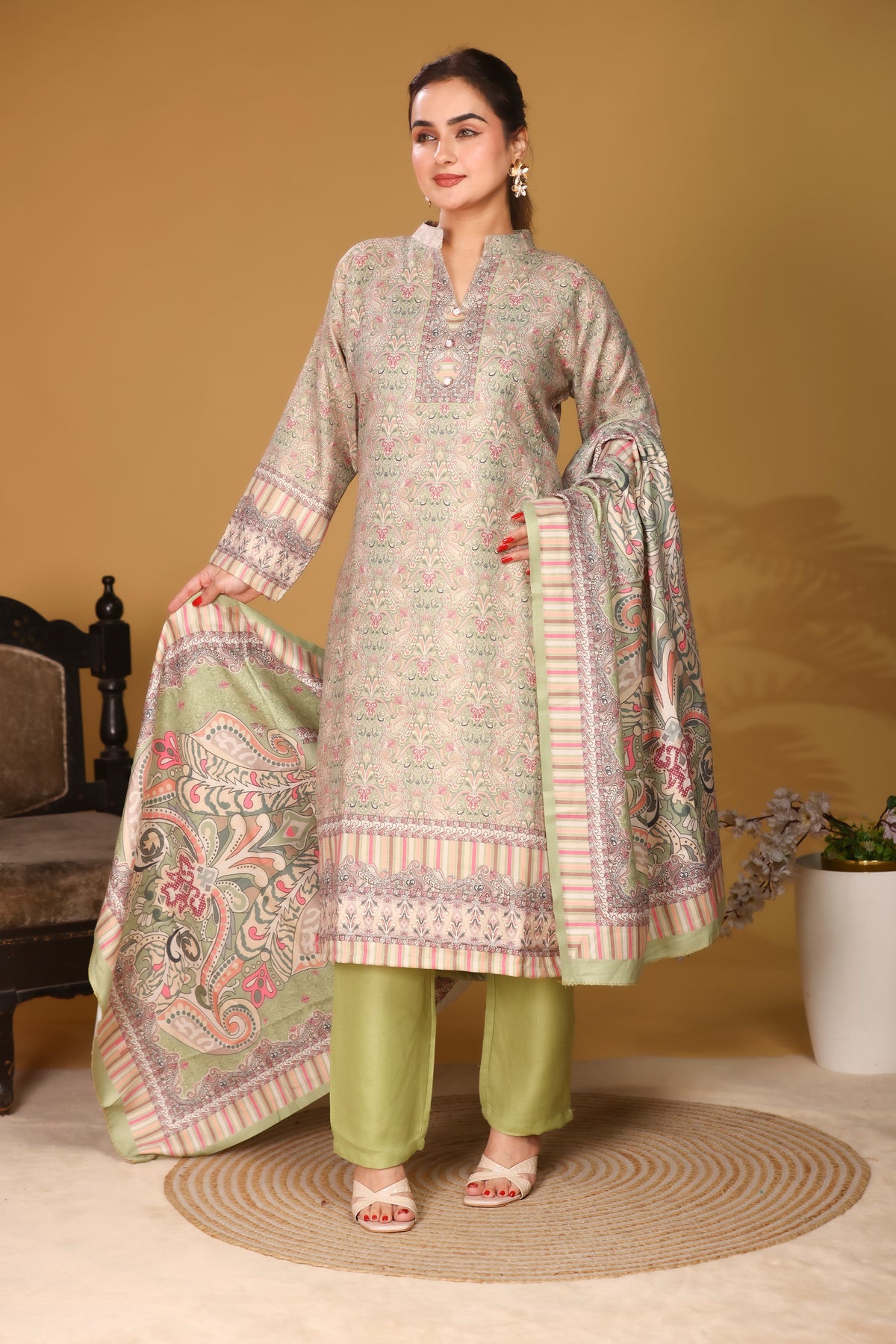 Designer Printed Winter Woolen stitched Suit- Pista