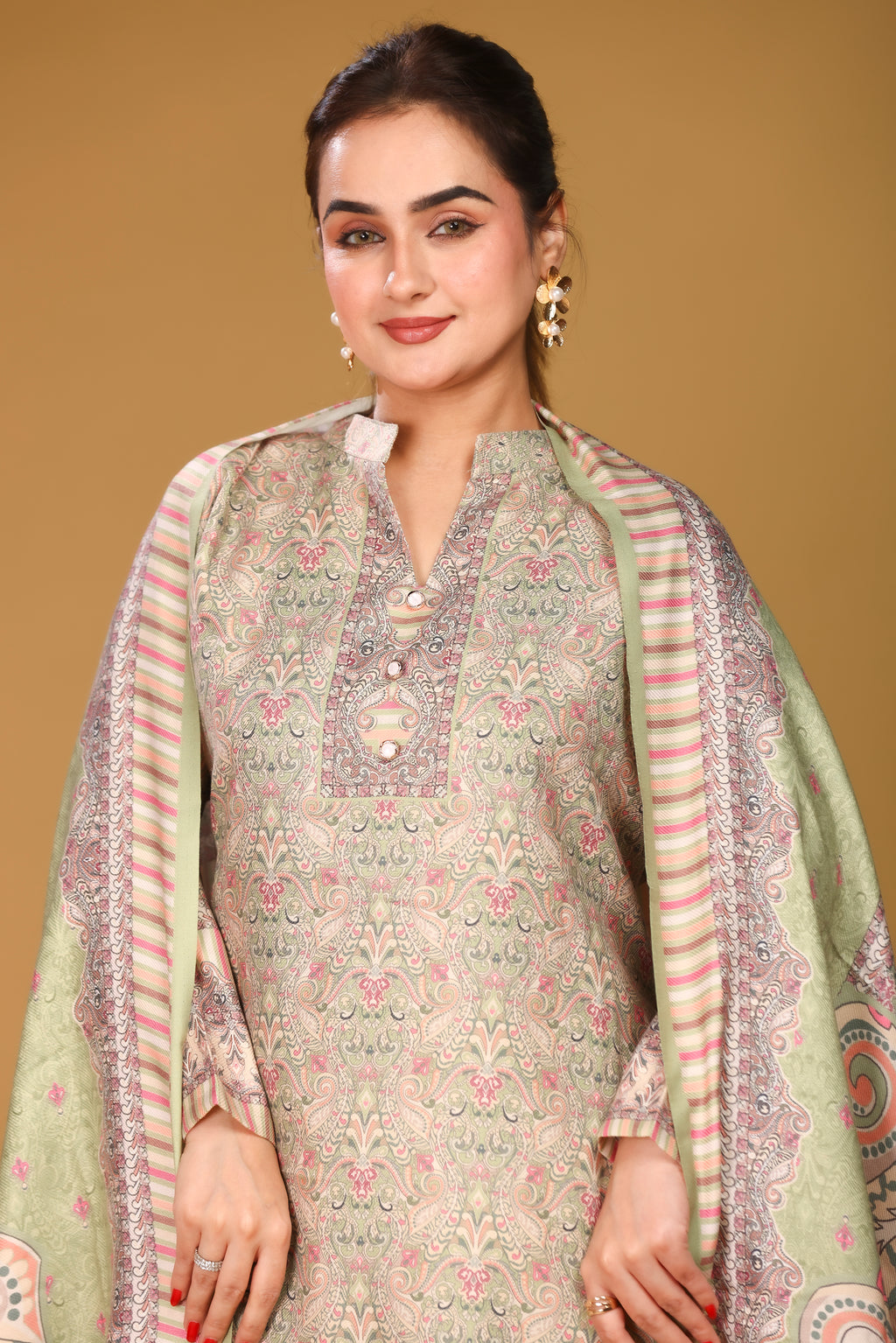 Designer Printed Winter Woolen stitched Suit- Pista
