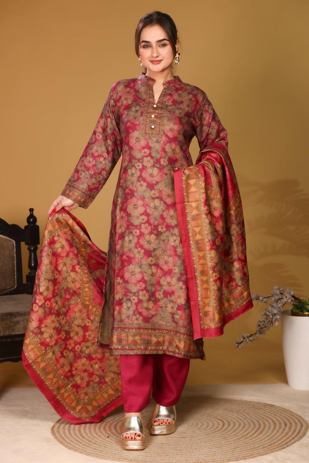 Designer Jacquard Winter Woolen stitched Suit- Rani