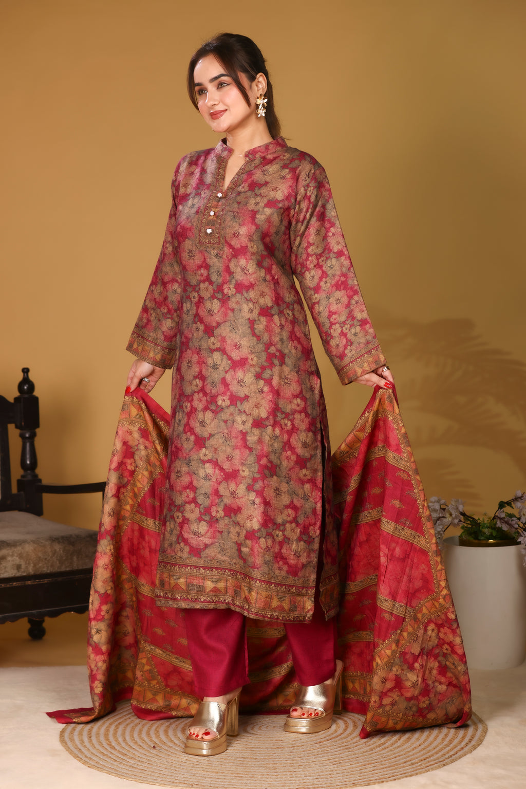 Designer Jacquard Winter Woolen stitched Suit- Rani