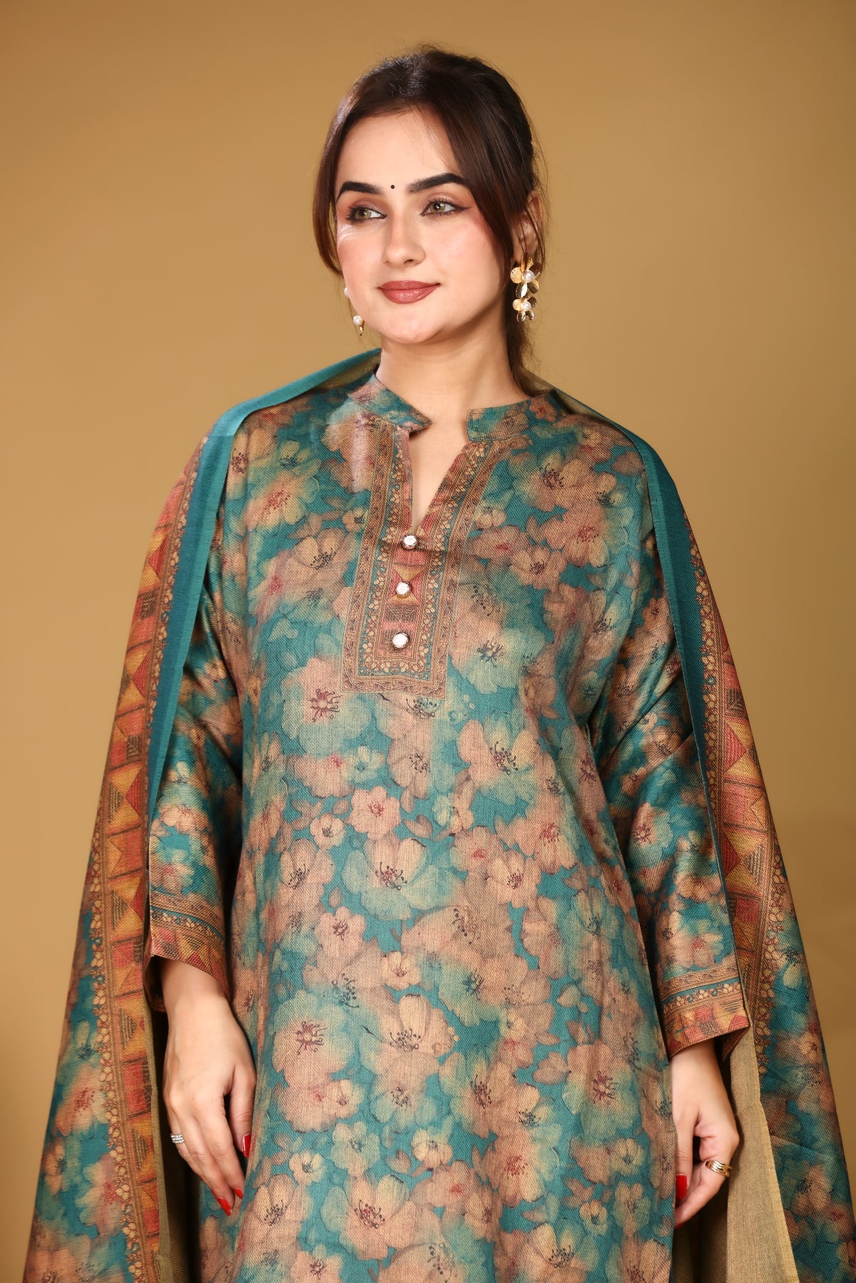 Designer Jacquard Winter Woolen stitched Suit- Teal