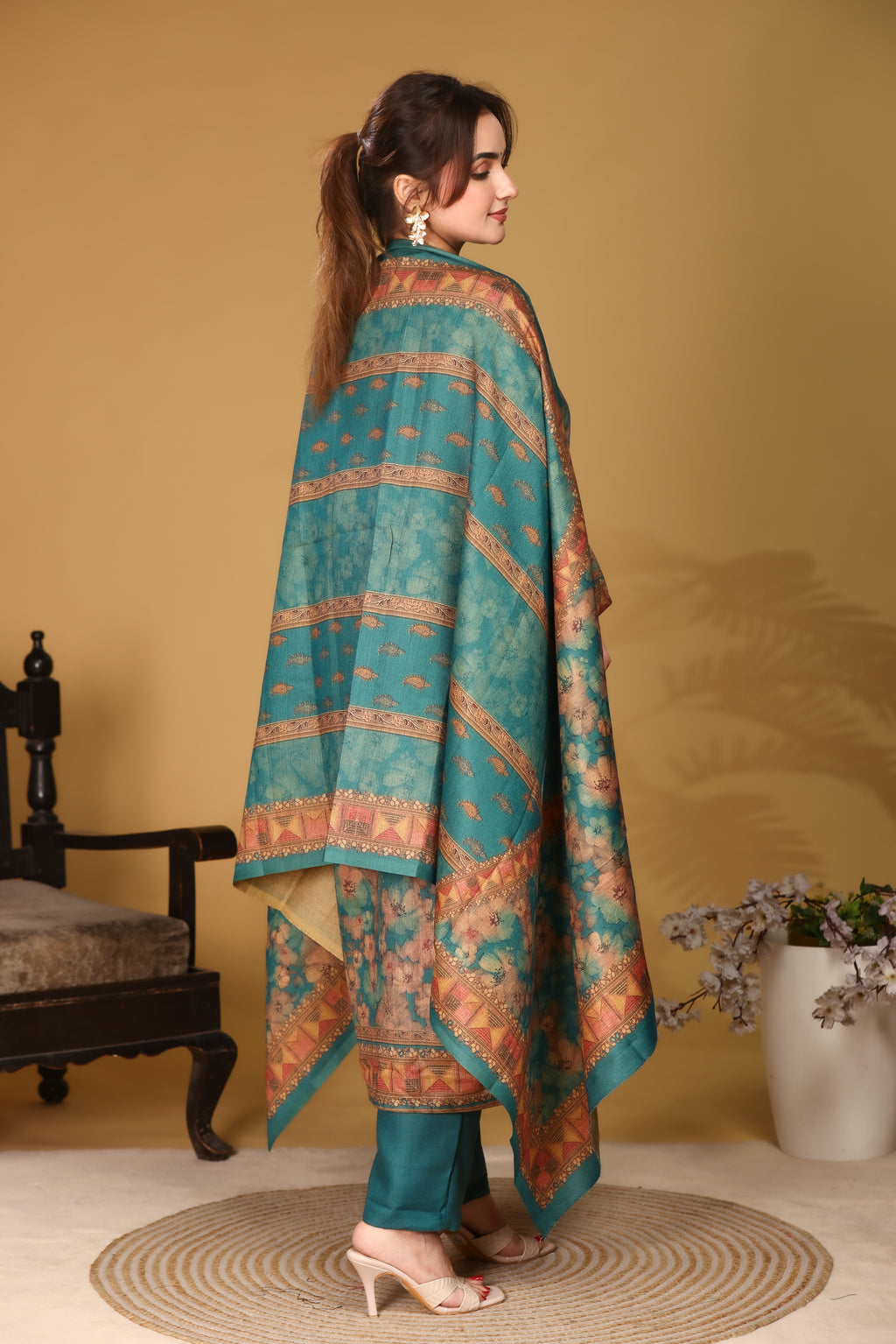 Designer Jacquard Winter Woolen stitched Suit- Teal