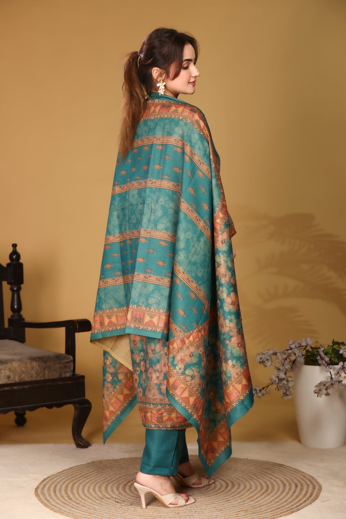 Designer Jacquard Winter Woolen stitched Suit- Teal