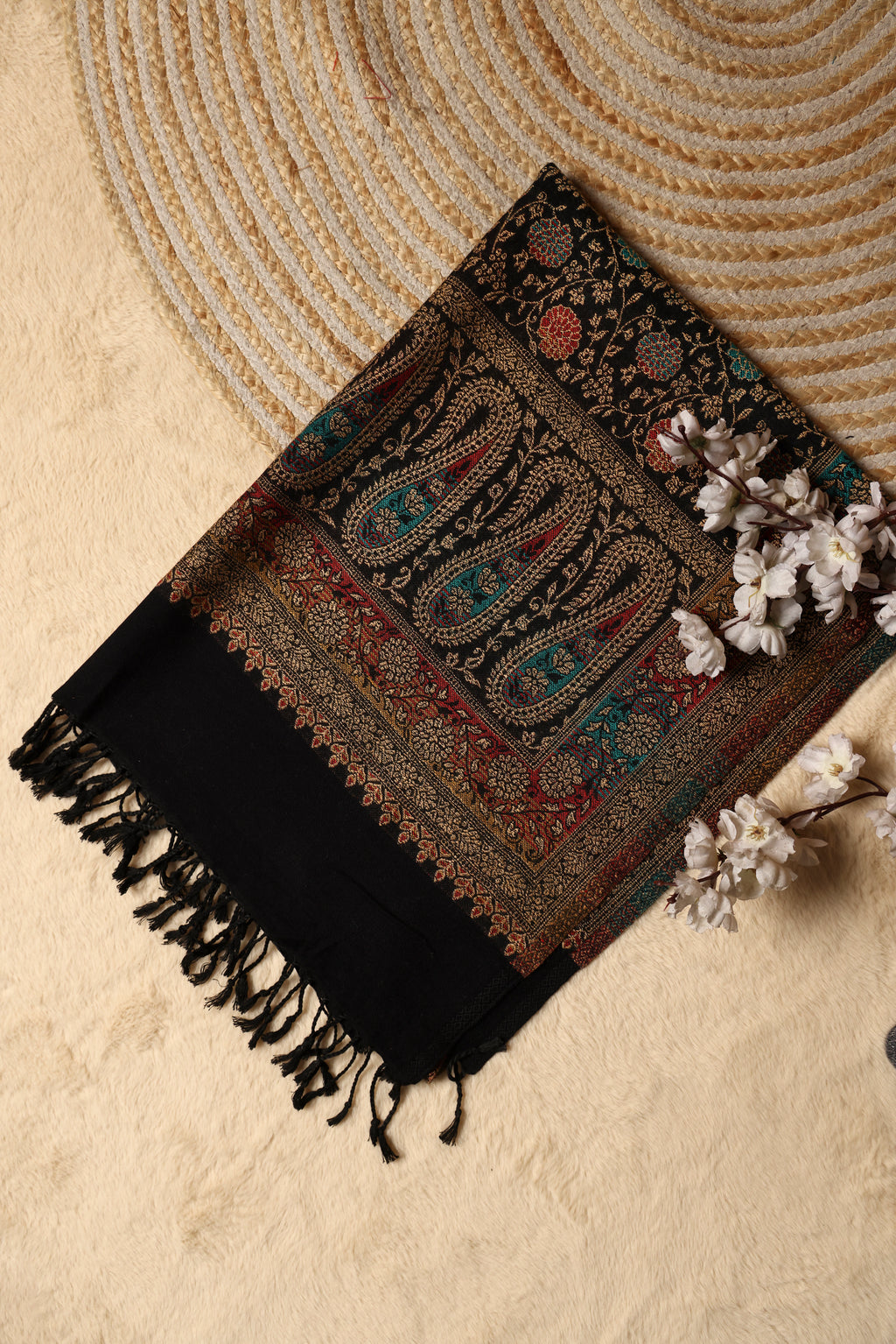Winter woollen ambi design stole - Black