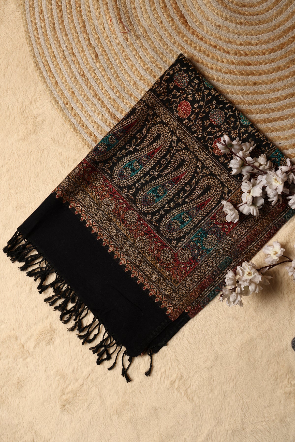 Winter woollen ambi design stole - Black