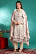 Designer Printed Winter Woolen stitched Suit- White