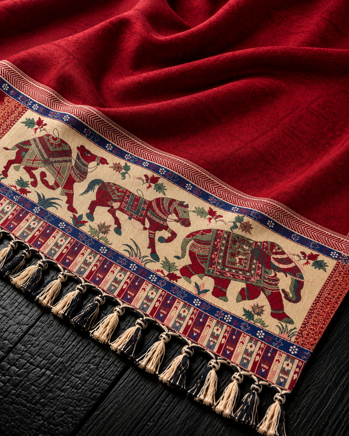 Woollen Ethnic Stole With Zari thread Work - Maroon