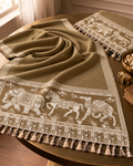 Woollen Ethnic Stole With Zari thread Work - Camel