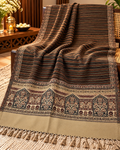 Winter woollen close strip design stole - Black