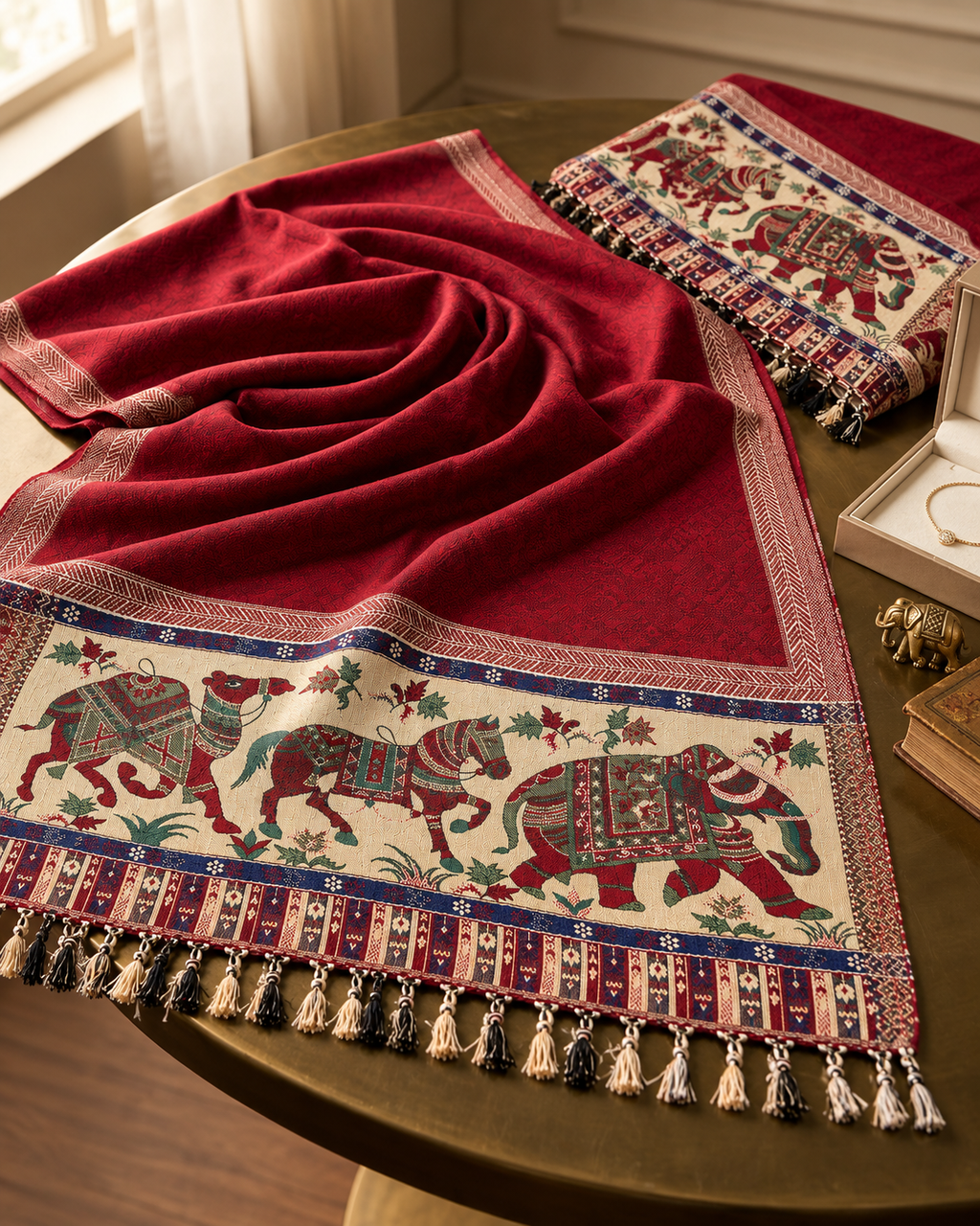 Woollen Ethnic Stole With Zari thread Work - Maroon