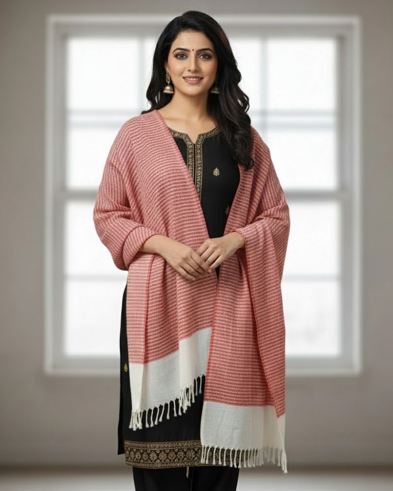KRITI Stripes Design Warm Woolen Peach Color Shawl for Women
