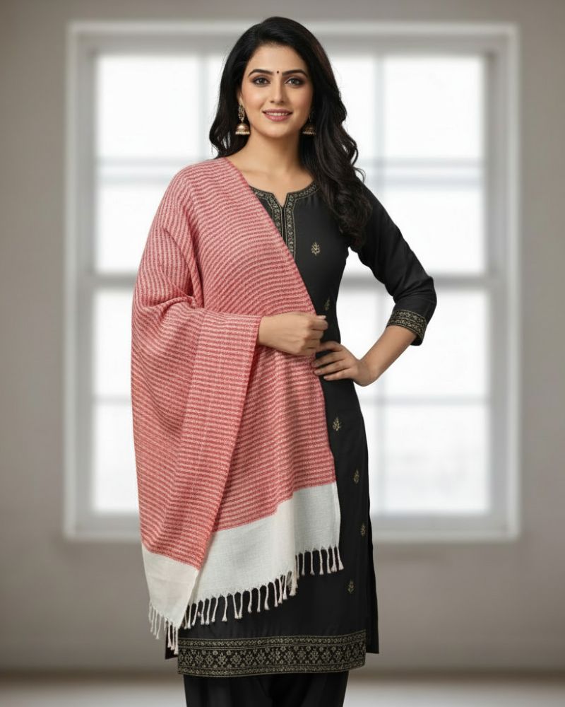 KRITI Stripes Design Warm Woolen Peach Color Shawl for Women