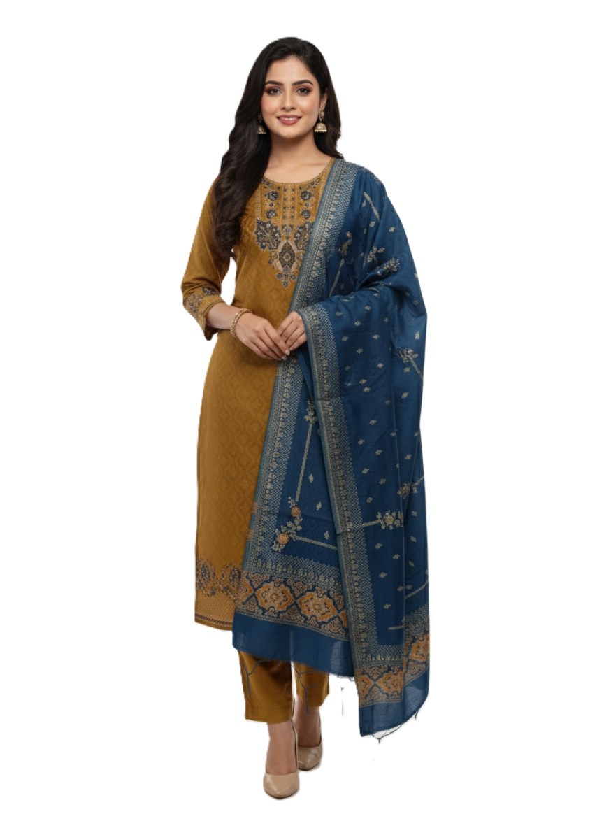 KRITI Winter Woolen Unstitched Suit Mustard Color For Women