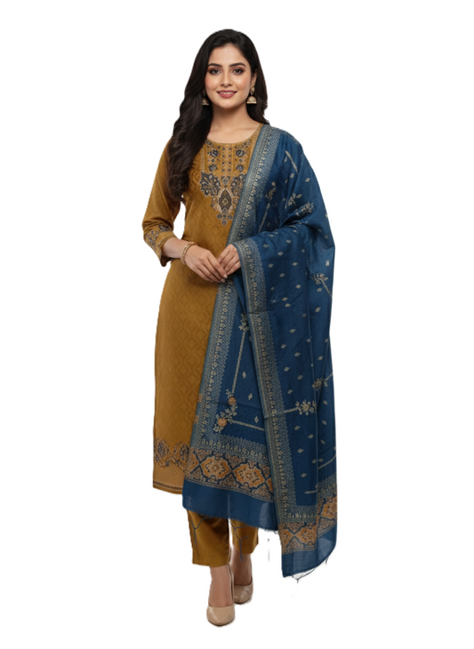 KRITI Winter Woolen Unstitched Suit Mustard Color For Women