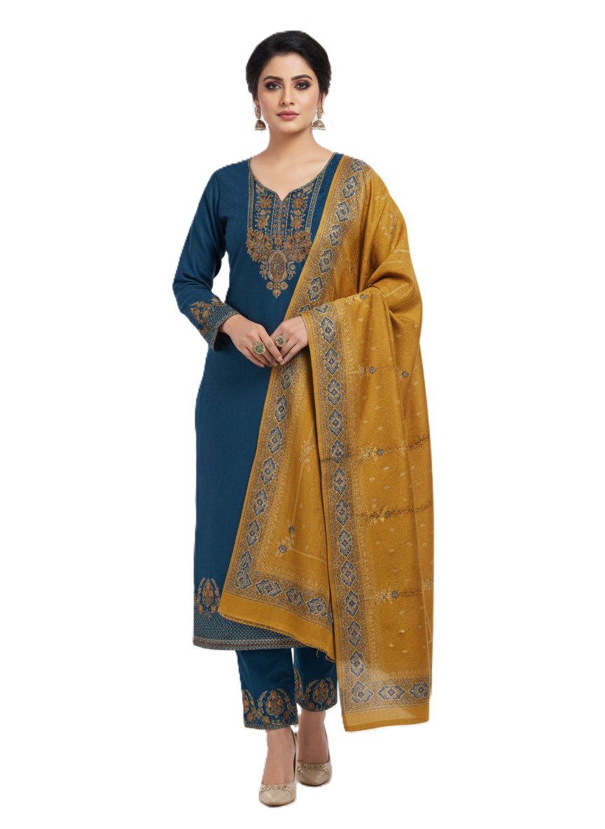 महिलाओं के लिए कृति विंटर ऊनी अनस्टिच्ड सूट नेवी कलर