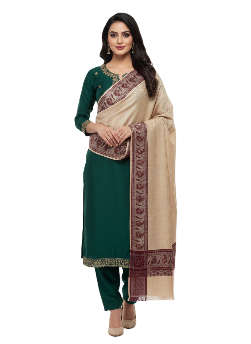 KRITI Border Design Woolen Camel Color Shawl for Women