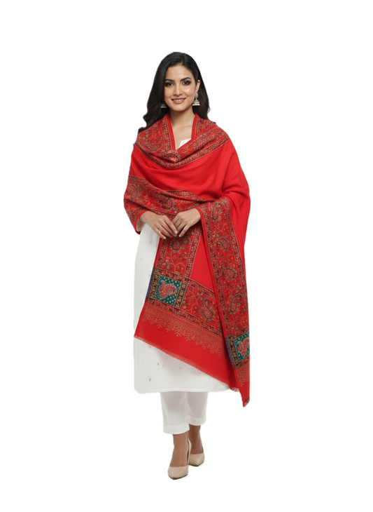 KRITI Border Design Woolen Red Color Shawl for Women